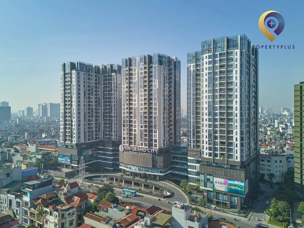 Toàn cảnh tòa nhà Sun Grand City Ancora nhìn từ trên cao.